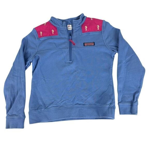 Vineyard Vines Girls Shep Shirt size Medium 10-12 Blue, Pink Seahorse design - Picture 1 of 7